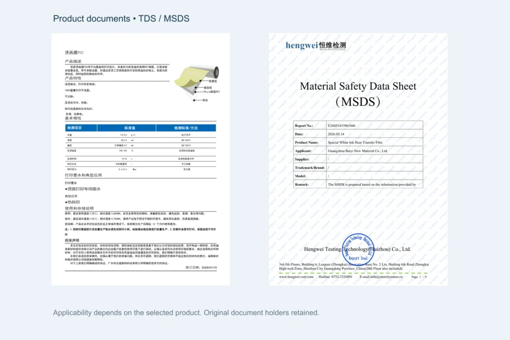 Product technical data sheet and material safety data sheet